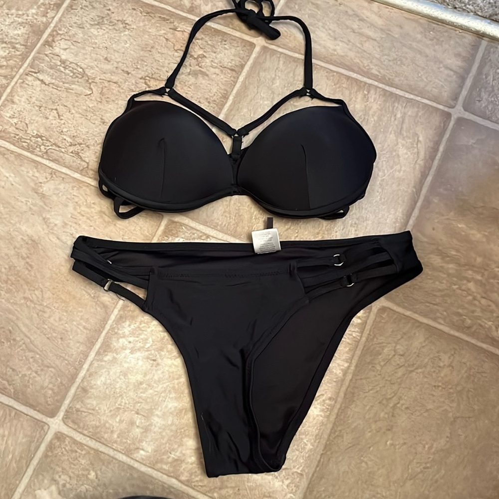 Fashion Nova Black Harness Ring Bikini Set